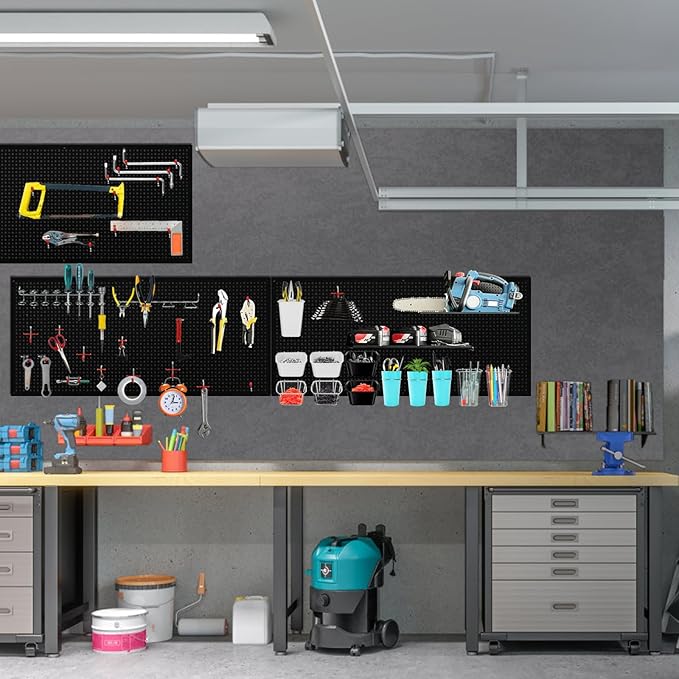 Peg Board, 3 Pack 16-Inch X 36-Inch Heavy Duty Steel Pegboard,Heavy Duty Black Pegboard for Walls, Garage, Workbench, Craft Room Tool Organization, Metal Pegboard Panels(Black)