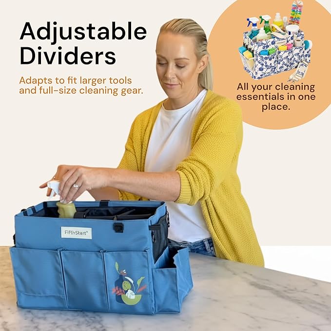FifthStart Multiuse Large Blue Floral Diaper Caddy with Waist, Shoulder Strap, 9 Pockets, Mesh Base, and Adjustable Compartments
