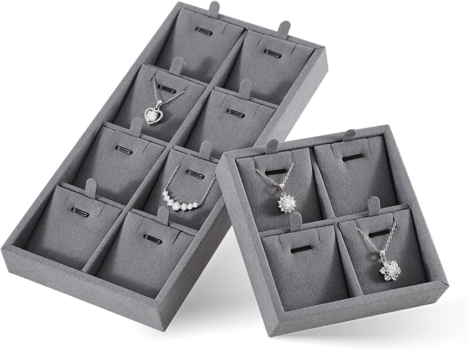 Dark Blue Jewelry Display Tray Ring Necklace Earring Bangle Organizer Multifunctional Storage Case for Jewelry Showcase (Long 8 Grids Pendant Tray)