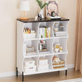 9 Cube Storage Shelf Organizer, Low Book Shelf Bookcase Entryway Table, Wood Closet Storage Display Cabinet TV Stand for Living Room, Office,Bedroom, Dorm, White with Dark Brown Top