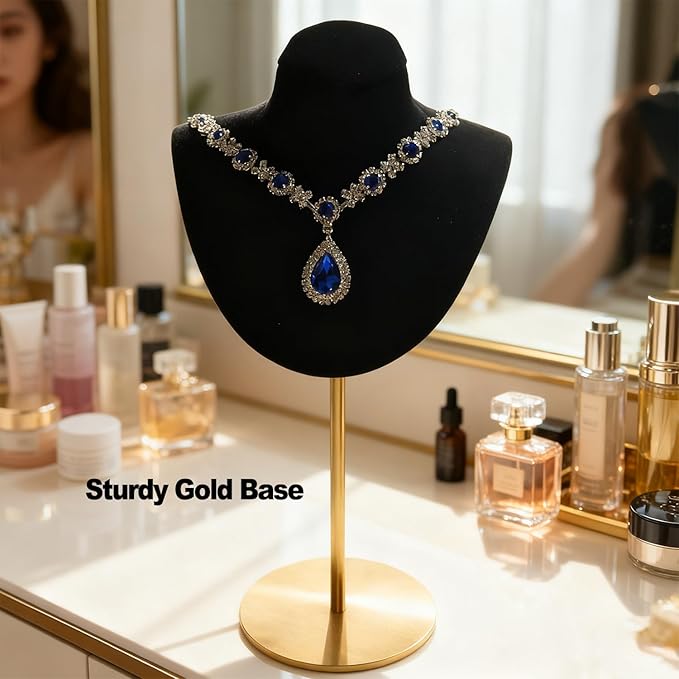 Necklace Display Stand For Selling Velvet Chain Jewelry Bust Holder Organizer With Stainless Steel Stand Jewelry Display