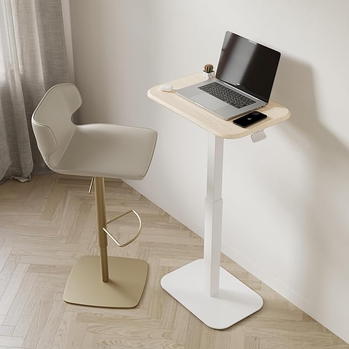 Elevance Height Adjustable Side Table, Versatile Accent for Home or Office, Effortless Adjustable Height with Precision Engineering for Superior Stability (White Base Washed Oak Top)