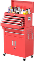 Greenvelly Tool Chest, 8-Drawer Rolling Tool Chest with Hooks and Lockable Wheels,Metal Storage Detachable Top Tool Box with Lockable Wheels for Garage,Workshop,Art Studio(Red)