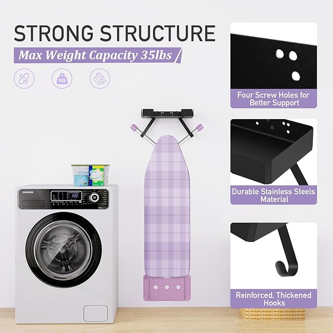 JUYSON Ironing Board Holder Wall Mount for T&Y Leg Ironing Board Hanger, Iron Holder Wall Mounted for Laundry Room