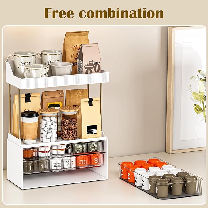 Bathroom Organizers and Storage - 3 Drawers 2 Tier Makeup Organizer, Cosmetic Storage Drawer for Dresser Countertop and Bathroom Vanity for Large Skincare, Perfume, Grey