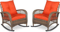 VIVIJASON 2 Piece Patio Wicker Rattan Rocker Chair, Outdoor Rattan Rocker Chair with Cushions & Steel Frame, All-Weather Rocking Lawn Wicker Furniture for Garden Backyard Porch (Orange)