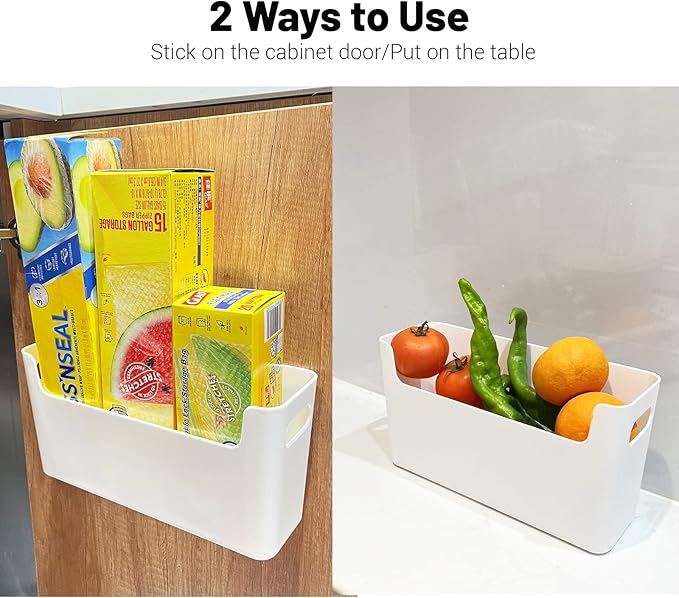 2 Pack Cabinet Door Organizer Adhesive Mount Kitchen Wrap Organizer Container Plastic Storage Shelf Versatile for Kitchen, Bathroom, Office, Bedroom, Garage, Craft Room, White