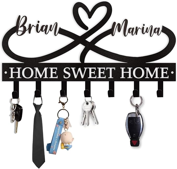 Personalized Couple's Name Key Rack, Wall Mounted Metal Key Holder for Housewarming Gifts,ignent Bedding