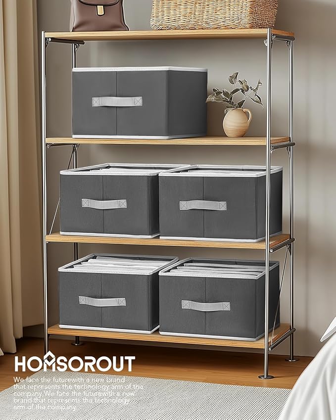 Clothes Organizers and Storage - Fabric Jeans Organizer with Handles, Foldable Drawer Dividers for Clothes, Closet Shelf Organizer for Shirts, Bra, Sweater, Scarf, 6 Pack, Dark Grey