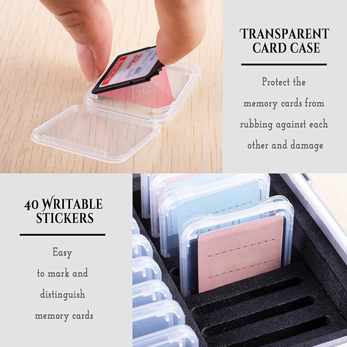 36 Slots Memory Card Case Orange with 36 Transparent Holders & 40 Writable Labels, SD Card Storage Case & Organizer for Camera Memory Cards
