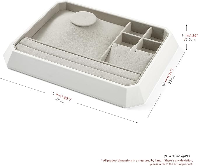 PU Leather Multifunctional Jewelry Display Tray Stackable Jewelry Organizer Tray for Accessory Trade showcase(Grey)