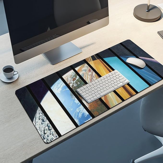 Cosmic Planet Large Mouse Pad, Vintage Aesthetic Gaming Desk Mat, XXL Keyboard Desk Pad Mat for Desktop, 35.4"x15.7" Non-Slip Base Big Mousepad with Stitched Edges