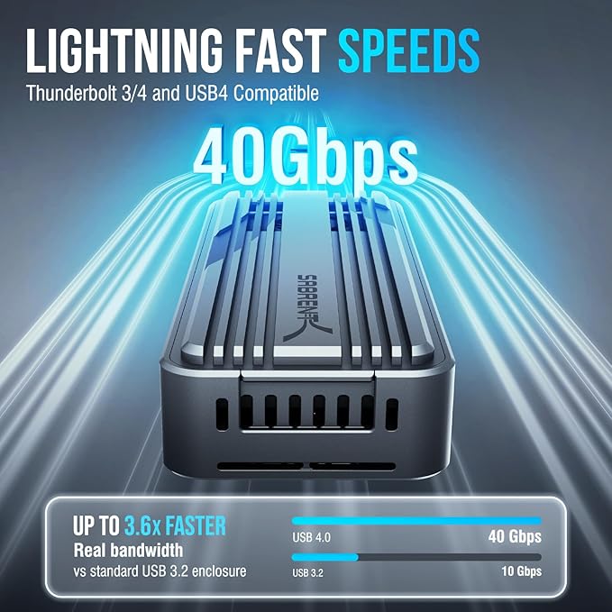 SABRENT USB4 NVMe SSD Enclosure – Tool-Free USB 4.0 M.2 PCIe 4.0 x4 External SSD Case, 3900MB/s, Thunderbolt 3/4 & USB-C Compatible, for 2230/2242/2260/2280 Drives (EC-U4TN)