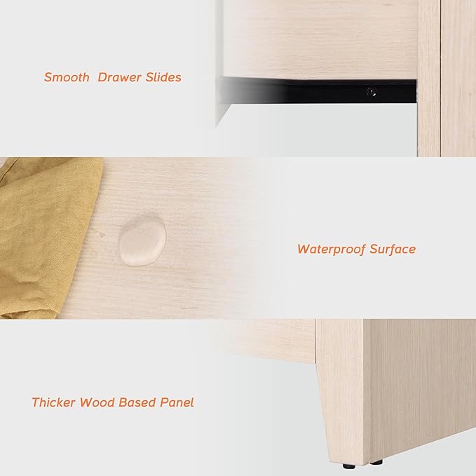 WAMPAT Farmhouse 3 Drawer Nightstand Set of 2, Large Wood Bedside Tables, 32" Wide End Tables with Storage for Living Room, Bedroom, Hallway, Beige