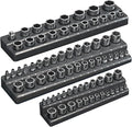 Magnetic Socket Organizer Holder Set – 3-Piece Tool Organizers Including 1/4", 3/8" and 1/2" Drive Socket Holder Metric 68 Pieces Socket Trays (Sockets are not Included) Black