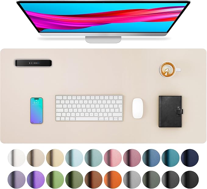 Aothia Large PU Leather Desk Pad Protector – Non-Slip Mouse Pad & Writing Mat for Office/Home, Waterproof, Easy to Clean (31.5" x 15.7", Eggshell)