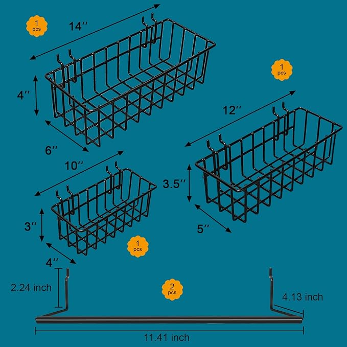 310PCS Pegboard Accessories Organizer Kit, Peg Board Baskets and Paper Towel Holder for 1/8 and 1/4 inch Pegboard Hooks Assortment,Metal Hooks for Hanging Storage (Basket Set)