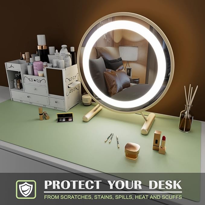 K KNODEL Large Office Leather Desk Mat, Mouse and Keyboard Pad, Computer and Laptop Mat, Desktop Protector and Cover, Writing Pad and Blotter (35.4"x17", Light Green)