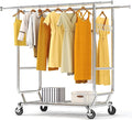 HOKEEPER 600 lbs Commercial Clothing Garment Rack with Shelves Clothing Racks on Wheels Rolling Closet Clothes Rack Heavy Duty Portable Collapsible Adjustable, Chrome Finish