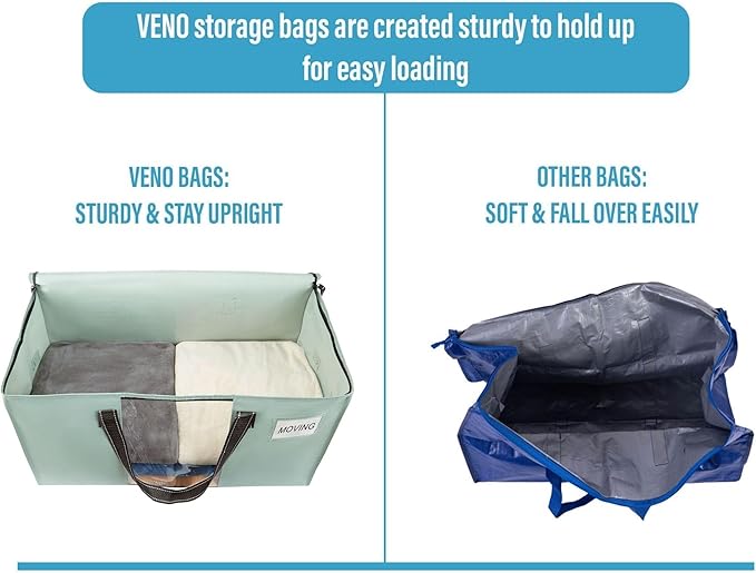 VENO 8 Pack Moving Bags, Comforter and Blanket Storage Bags for Closet, Moving Boxes, Boxes with Lids Alternative, College Dorm Packing Supplies, Foldable Heavy-Duty Tote (Light Green Matte, 8 Pack)