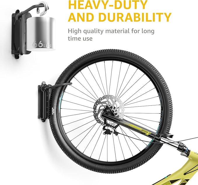 monTEK Swivel Bike Wall Mount – 2 Pack Garage Bike Hanger & Space-Saving Vertical Bike Rack for Garage & Apartment, Sturdy Bike Storage Hook Holds 66 lbs, Easy Installation & Scratch-Proof Design