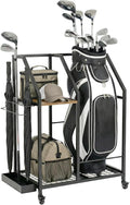 Golf Storage Organizer for Garage, Golf Bag Storage Rack with Wheels, Mobile Golf Club Rack for Garage, Heavy Duty Golf Bag Holder Stand with Rolling Wheels & Multi Storage
