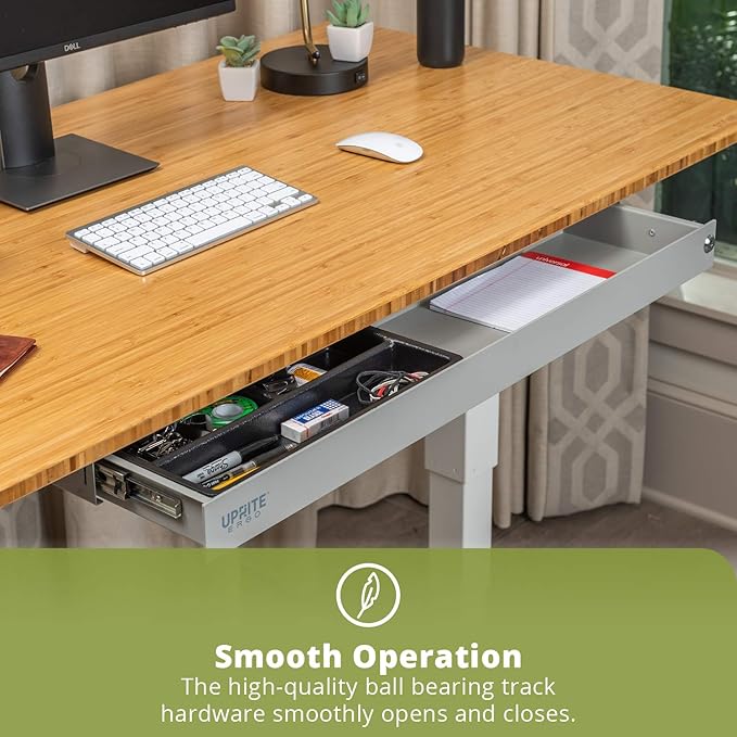 PERFECT POSTURE Under Desk Storage Drawer With Lock – Slim Pen & Pencil Drawer for Regular & Sit-Stand Standing Desks, Gray (33” x 7.5”)