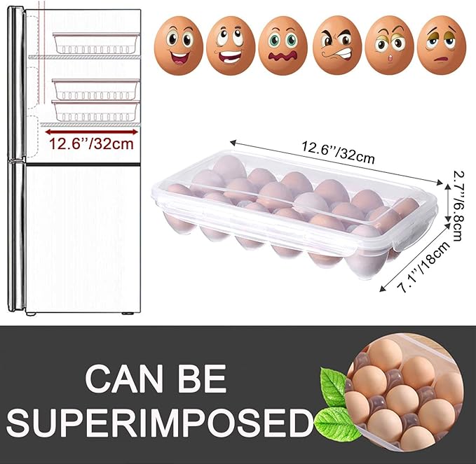 XBY-US 4 Pack Covered Egg Holders,Egg Holder For Refrigerator,travel egg Storage Container,Plastic Refrigerator Egg Trays,camping egg box,Deviled Egg Tray Carrier with Lid Fits 18X4 Eggs(72 Eggs)