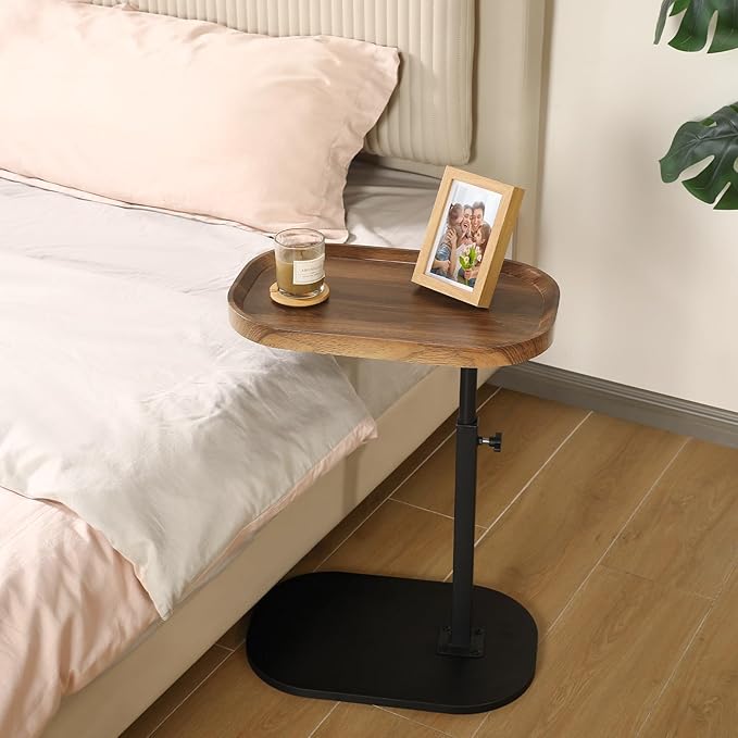 360° Swivel TV Dinner Tray Table for Living Room and Bedroom, Adjustable Height C Shaped End Table for Couch, Couch Tables That Slide Under, C Shaped Side Table for Sofa, Bed,Snack