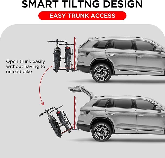 200LBS Foldable Aluminum 2-Ebike Carrier with Ramp for Bikes and Electric Bike, Car SUV Truck Van RV and Trailer