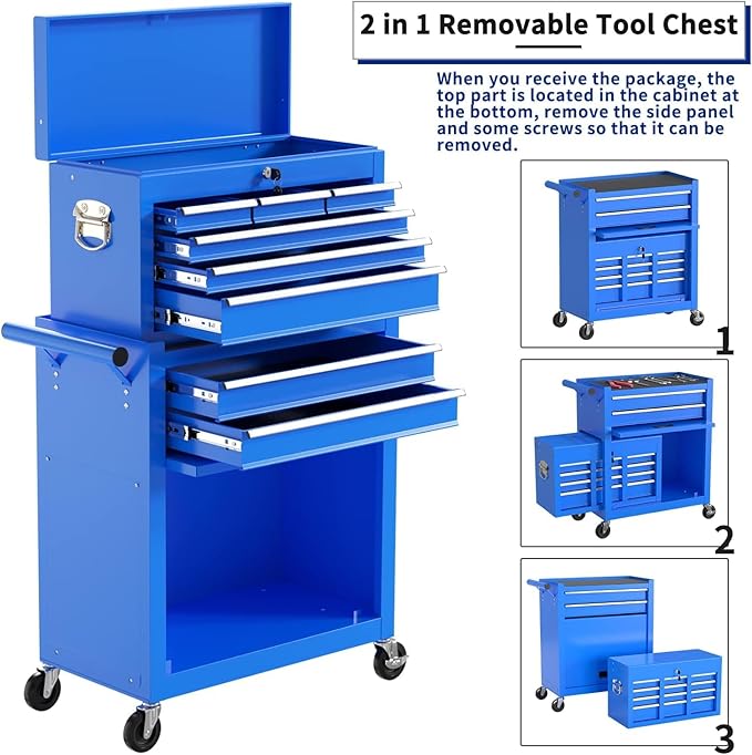 8-Drawer High Capacity Rolling Tool Box with Wheels,Rolling Tool Chest with Drawer,Tool Box on 4 Wheels with Lock, Tool Storage Cabinet Removable Portable Box for Garage Warehouse