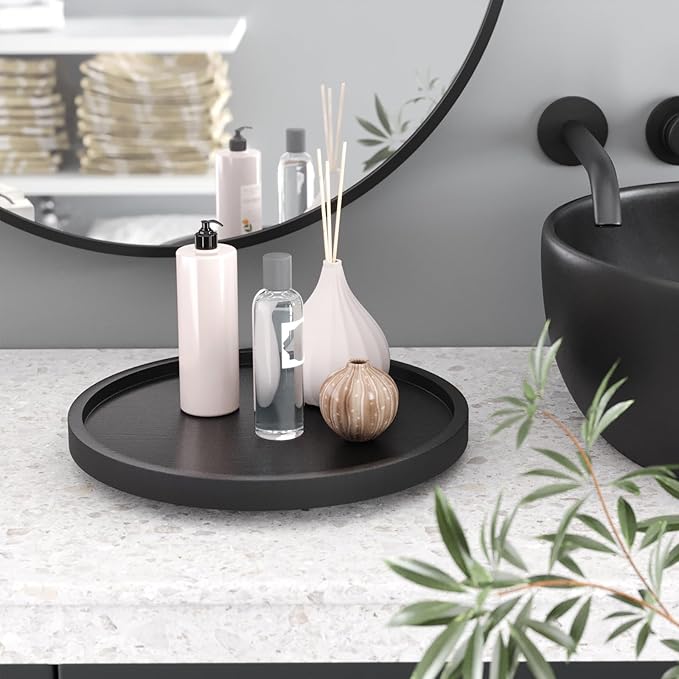 Lazy Susan Organizer for Kitchen,Bamboo Turntable for Cabinet,Pantry,Vanity,Small（Black）