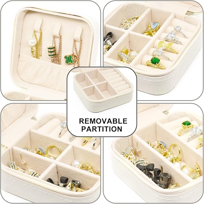 KEINE MARKE Small Jewelry Box, Travel Portable Jewelry Case for Ring, Pendant, Earring, Necklace, Bracelet Organizer Storage Holder Boxes (White*2)