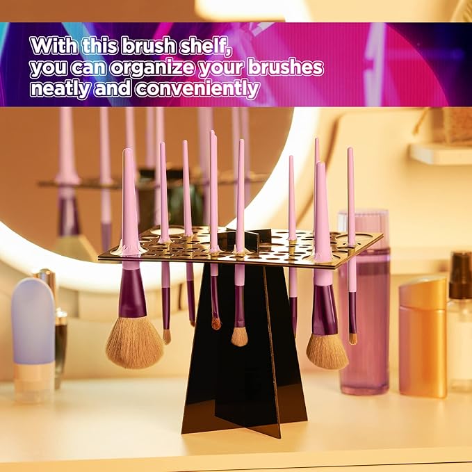 72 Holes Acrylic Makeup Brush Stand - Collapsible Holder & Dryer for Makeup Artist, Nail Brush, Paintbrush, Black