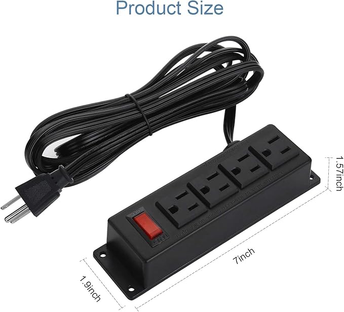 Wall Mount Power Outlet Strip, 4 Outlet Mountable Power Strip with Switch, Under Desk Power Strip Connect with 10ft Cord Mount Under Desk, Workbench, Nightstand, Dresser, Table.(Black)
