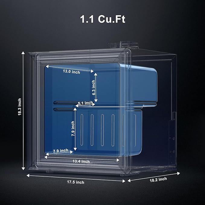 Northair Mini Freezer, 1.1 Cu Ft, -8°F to 14°F Glass Door Display, 2 Removable Shelves, 7 Temperature Settings, Black (1.1 cubic feet)