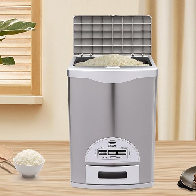 33lbs Cereal Dispenser Countertop, Rice Dispenser Container Machine Organizer Containers Storage Tank Kit Conical Funnel 3 Buttons Lids for Homes, Restaurants