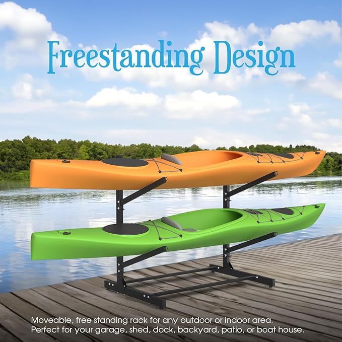 Adjustable Kayak Storage Rack, Freestanding Sup Storage Stand, Weatherproof Canoe Holder, Heavy Duty Paddleboard Bracket, Surfboard Bracket for Indoor, Outdoor, Garage, Shed, Dock…