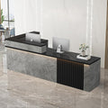 Receptionist Desk with LED Light，Wooden Salon Checkout Counter with Storage Drawer & Keyboard Tray Modern L-Shaped Reception Desk for Barbershop Office Company Store