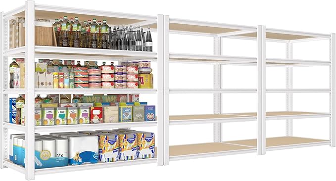 PrimeZone 3 Packs 36" W x 16" D x 72" H Closet Storage Shelves - 5 Tier White Metal Connector Shelving, Adjustable Heavy Duty Garage Shelves, Utility Rack Organizer Shelf for Kitchen Pantry Garage