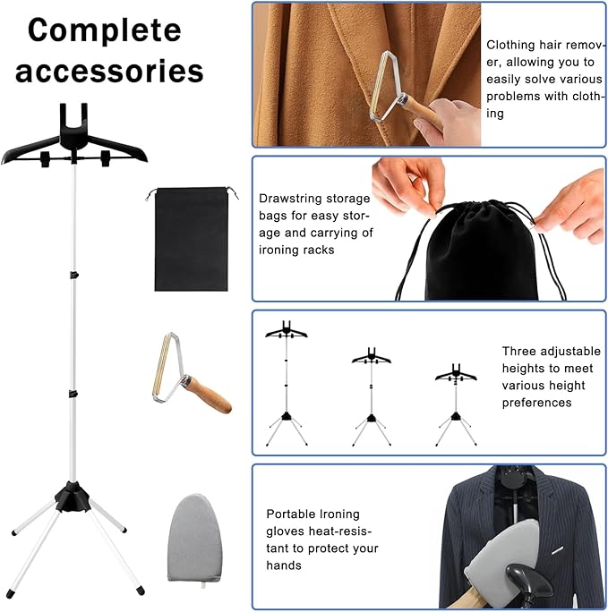 Garment Steamer Stand Rack for Clothes With Stand, Folding Garment Steamer Iron Stand With Ironing Gloves,Ideal for Travel and Home Ironing