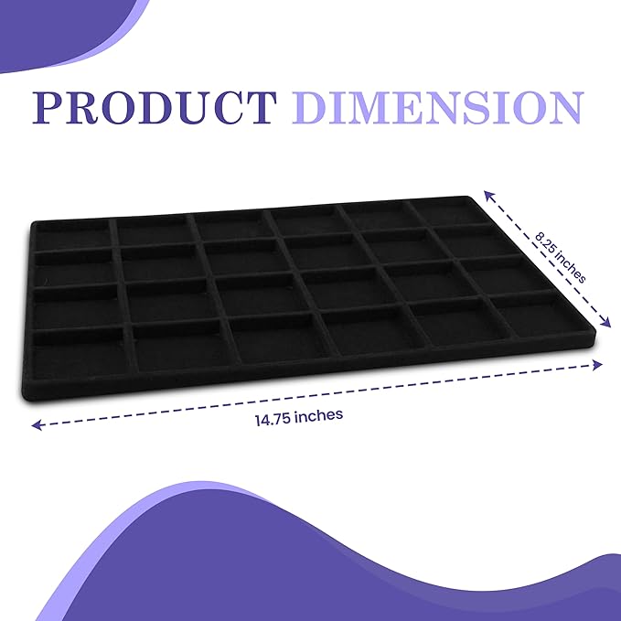 Novel Box 5 Pack 24-Slot Black Liner Jewelry Storage Tray Inserts 14.75x8.25x1 Inches - Jewelry Organizer Pad for Drawers & Store Displays - Jewelry Display Pads for Rings Earrings & Pendants