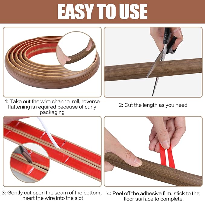 Floor Cord Cover Cable Cavity Self Adhesive Cord Hider Floor 10FT Floor Cable Management Power Cord Protector Floor Electric Cord Covers for Offices, Gym, Exhibitions (Misty Brown Wood, 1.57" x 10')