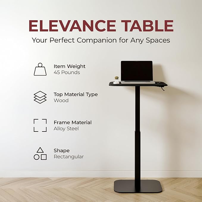 ERGOHOME™ ELEVANCE TABLE™ Height Adjustable Side Table for Couch or Bed, Laptop Table - Small End Table Office Coffee Table - C-Shaped Sofa Side Table with Multi-Function (Black Base Carbon Black Top)