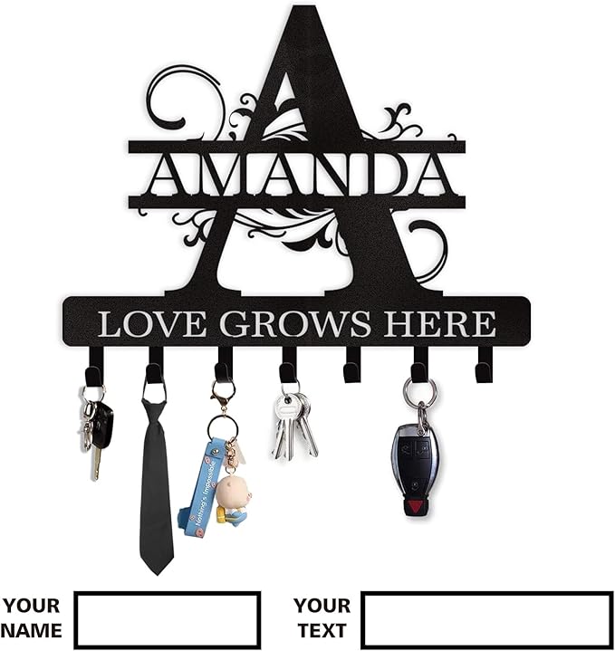 Personalized Key Holder for Wall, Custom Name Key Hooks for Wall Organizer, Customized Anniversary Housewarming Gifts Key Rack Wall Mount for Front Door Hallway Bedroom Decor