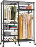 VIPEK R4 Garment Racks Heavy Duty Clothes Rack -620lb Capacity Metal Frame, Rolling Lockable Wheels & 6 Tiers Adjustable Height Shelves & Hanger Rods, Sturdy Wardrobe Closet for Home Storage, Black
