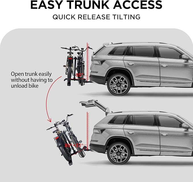 Hitch Mount 2 EBike Rack, 200 lbs Capacity Electric Bike Carrier Foldable Platform Mount, Up to 5-inch Fat Tire Bicycle for 2'' Receiver Cars Trucks SUVs Minivans RV, Trailer