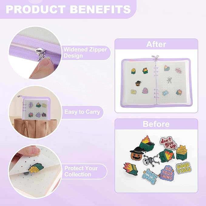 CAPASTEC Pin Bag, Portable Pin Display Book, Ideal for Pins, Brooches Storage, Purple White