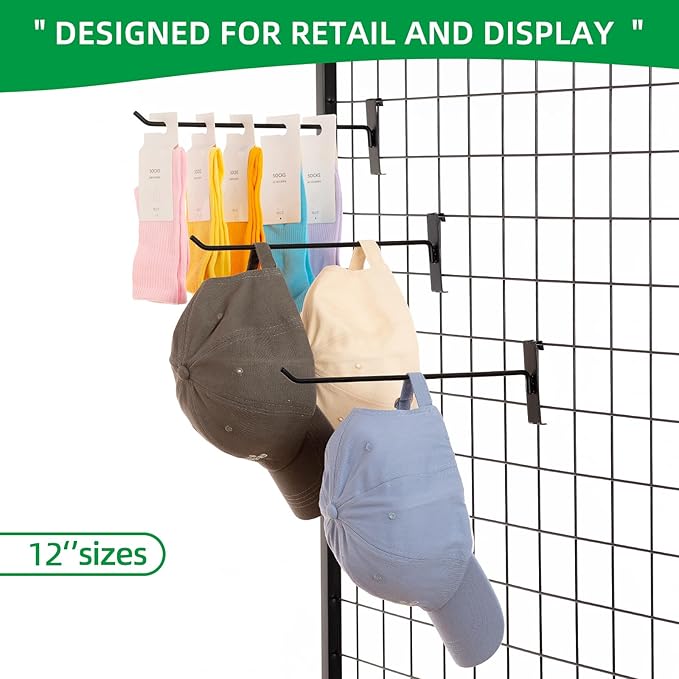 12 Inch Gridwall Hooks, Grid Panel Hanging Hooks for Retail, Home, and Workspace Organization, Displays, and Storage Solutions(40Pack,Black)