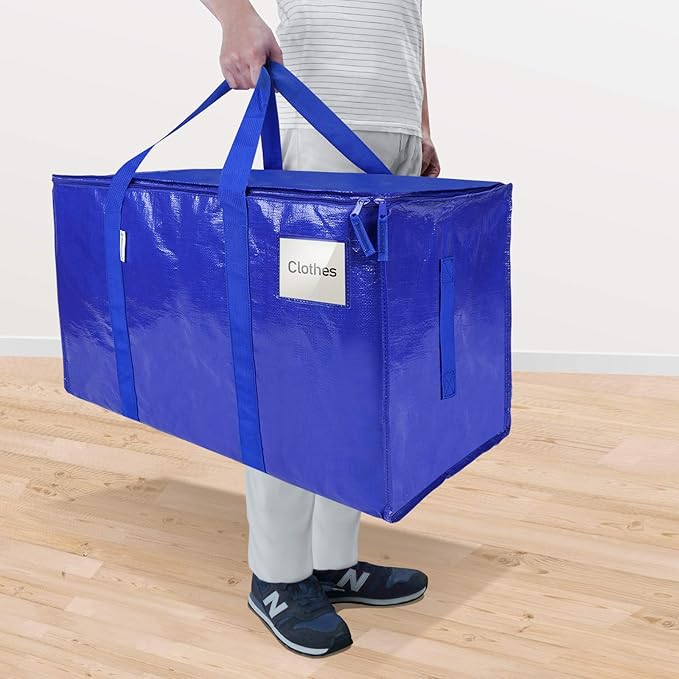 TICONN 2 Pack Extra Large Moving Bags with Zippers & Carrying Handles, Heavy-Duty Storage Tote Moving Boxes for Space Saving (2 Pack, Blue)